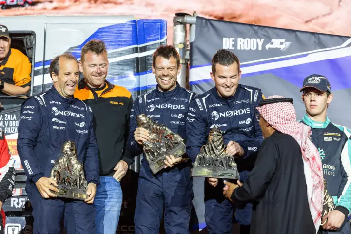Dakar Rally 2026: NORDIS winners holding up three Dakar trophies