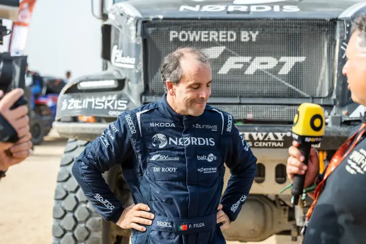 Dakar Rally 2026: Paulo Fiuza smiling during post-race TV interview